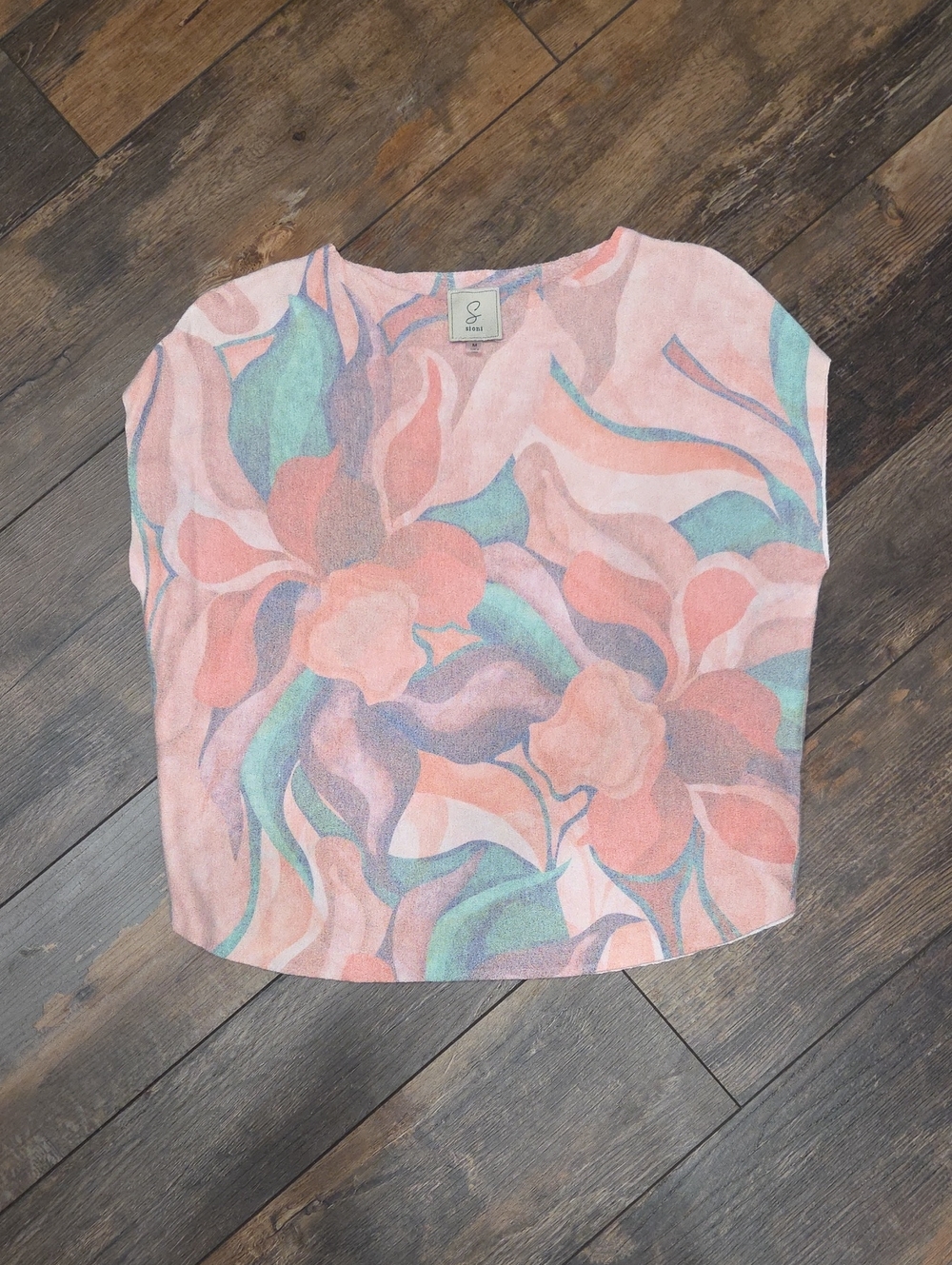 Sioni Super Soft Peach Floral Cap Sleeve Sweater